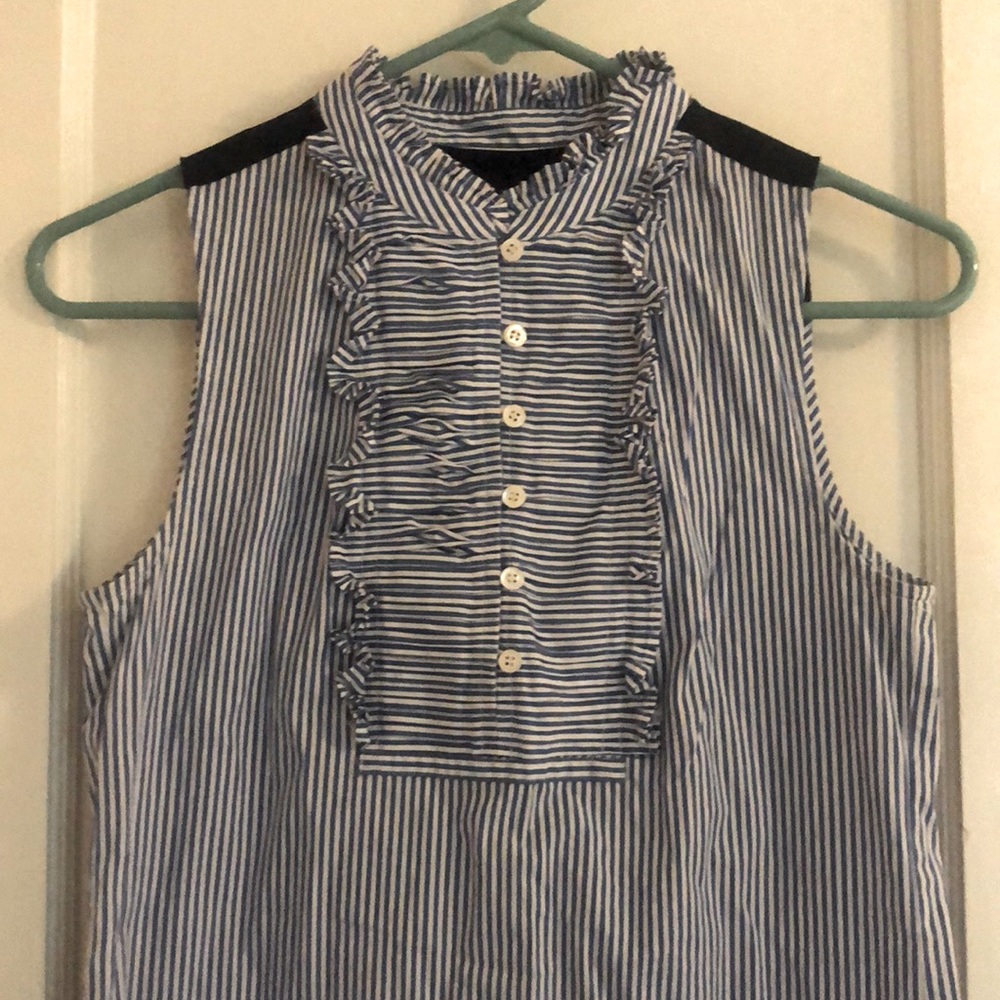 J.Crew Tuxedo Ruffle Sleeveless Button Front Top